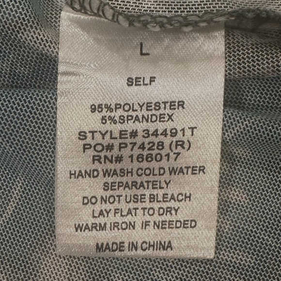 Blue B Mesh Top Size L Teal Long Sleeve Mock Neck Back Keyhole Button Closure - Picture 9 of 12